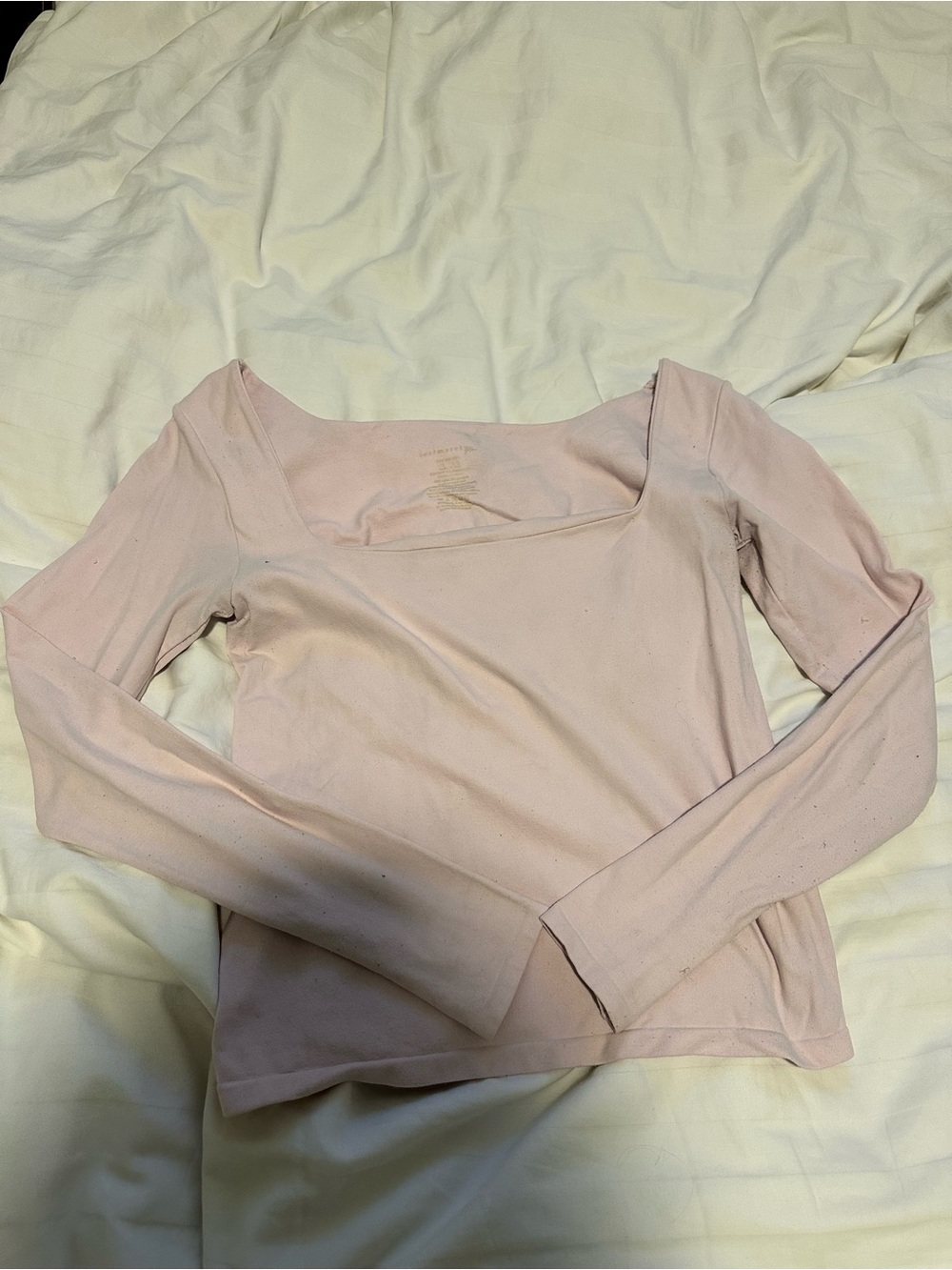 Free People Square Neck Long-Sleeve Tee in Light Pink